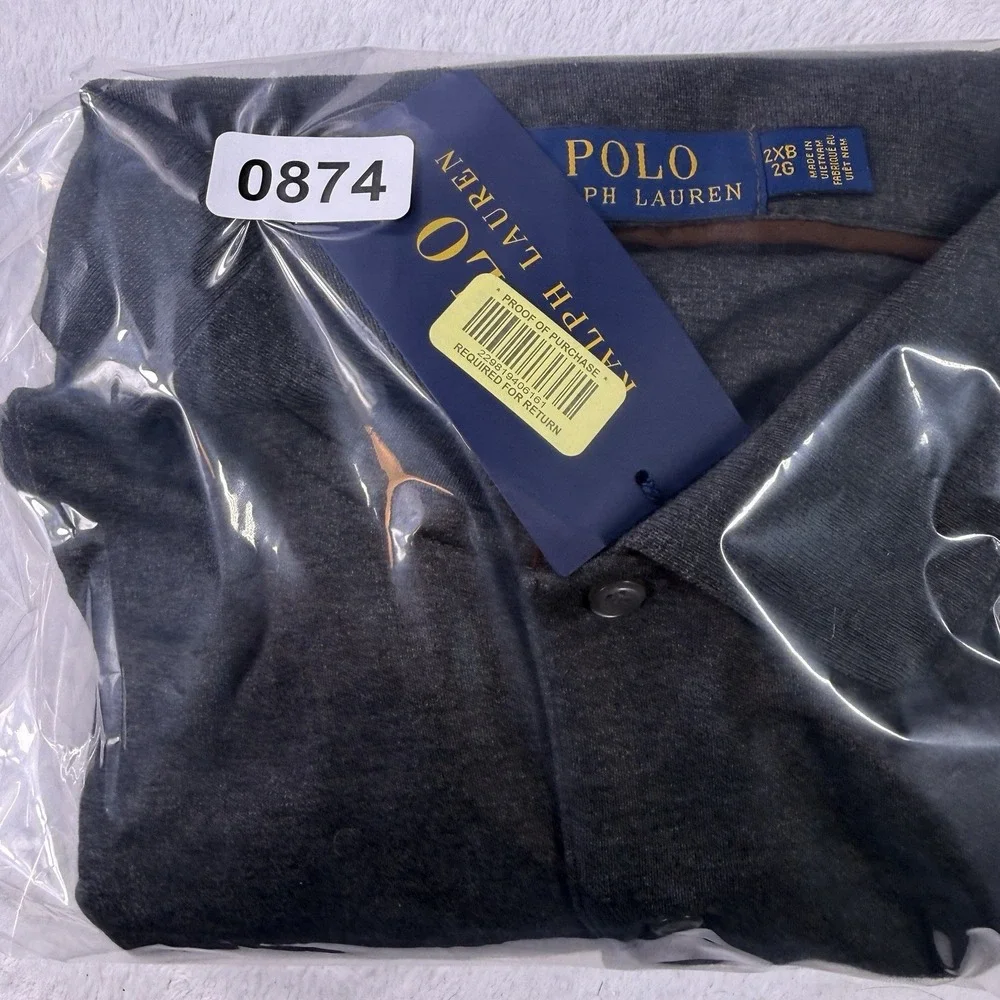 Polo Ralph Lauren Polo Shirt Mens 2XB Big NWT Gray Long Sleeve Cotton